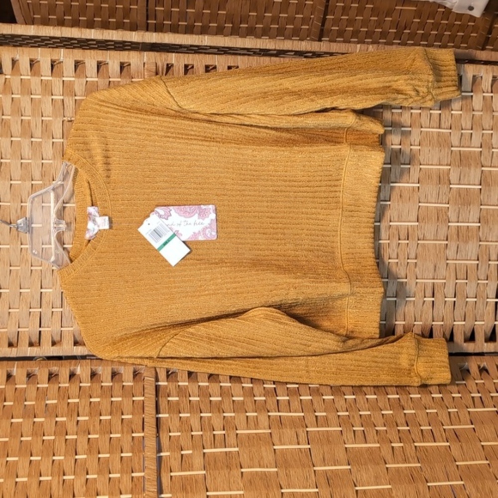Band of Free Mustard Cropped Ribbed Sweater NWT Cozy Boho Pullover Size Large